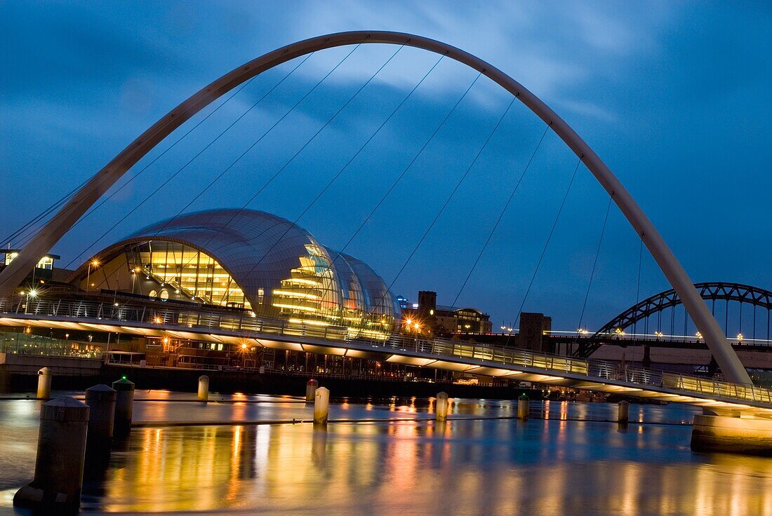 Looking Up The Tyne At Dusk Past The Winking Bridge To The Sage Centre