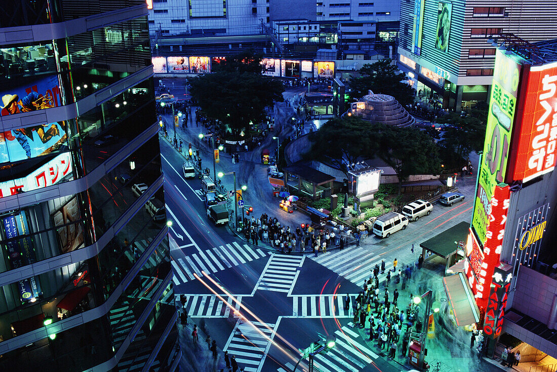 Ginza Crossing At Night, High Angle View