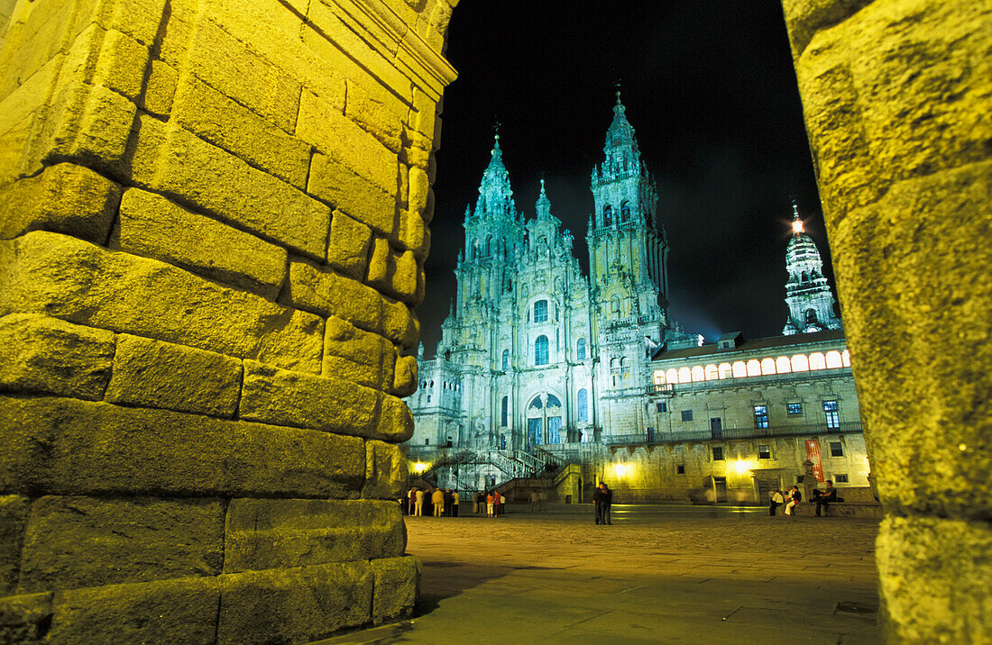 Spain, Plaza Obradoiro With Western Facade Of Santiago Cathedral; Galicia Region
