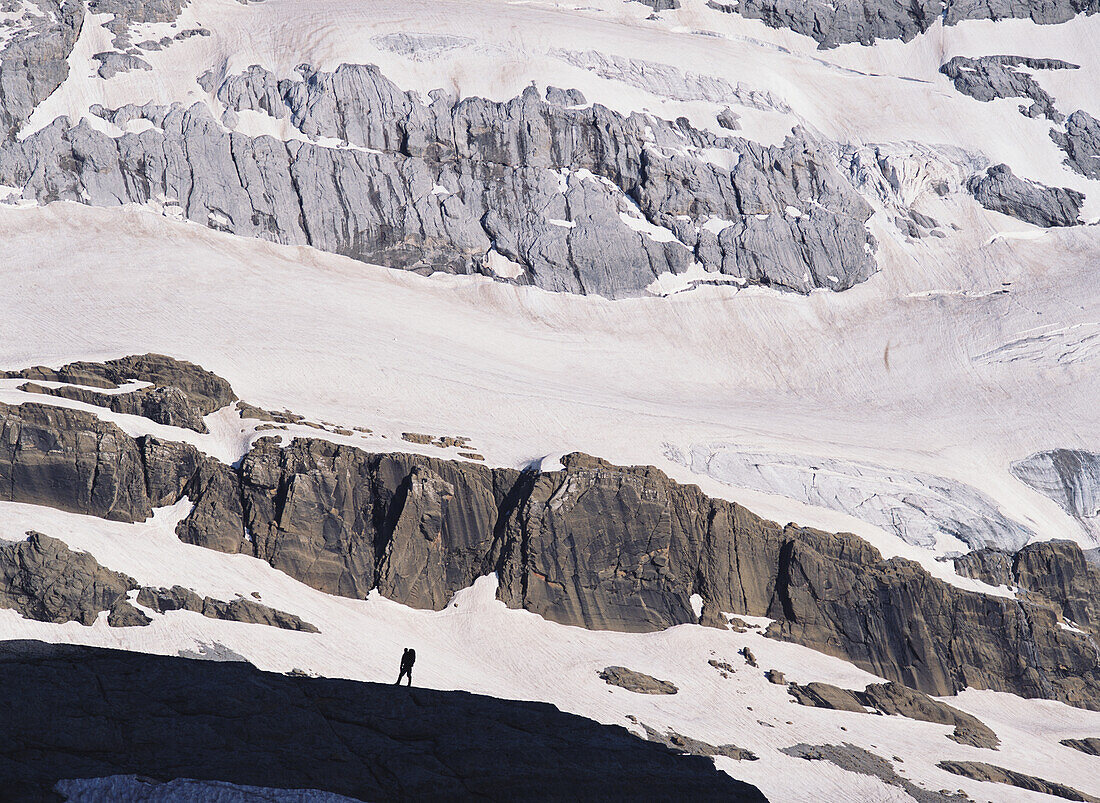Walker On Ridge Beneath The North East Face Of Mount Perdido In The Pyrenees