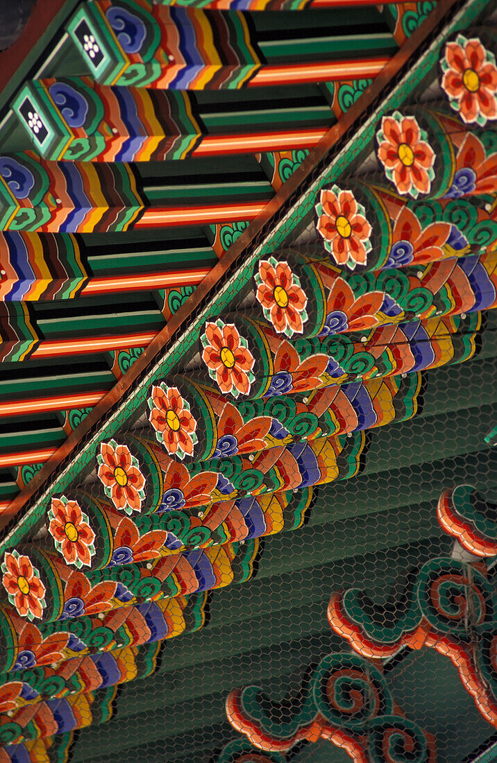 Ornately Painted Toksu Palace Roof, Close Up