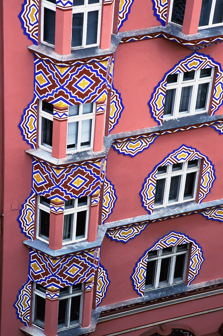Ornate Pink Building And Windows, Close Up