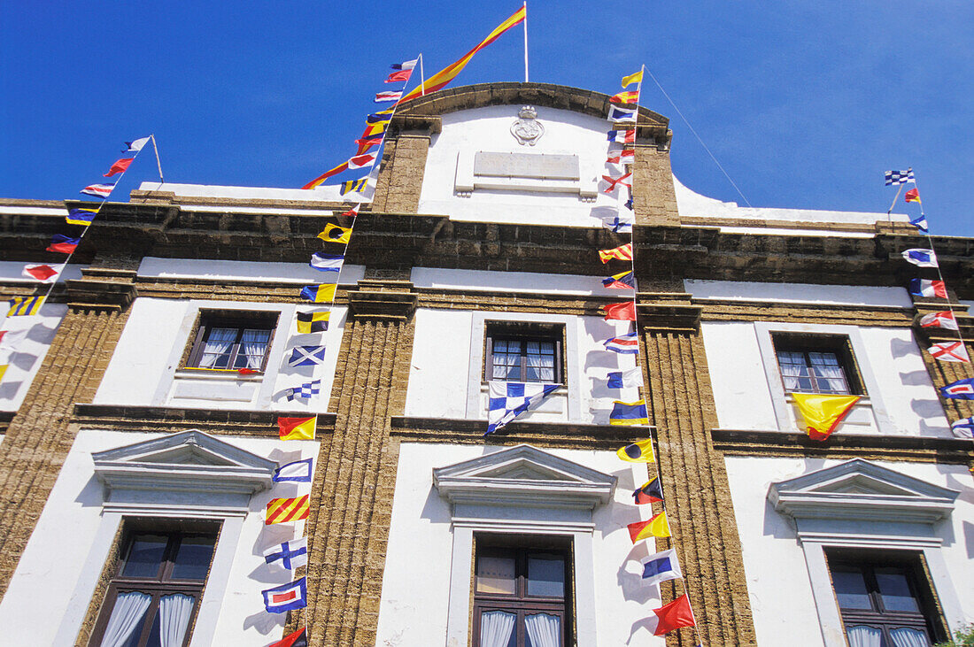 Building With Colorful Flags