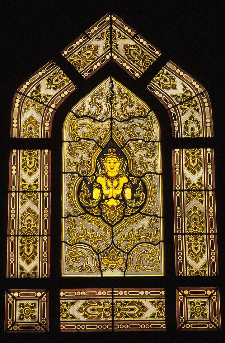 Buddha In Stained Glass At Wat Benjamabophit