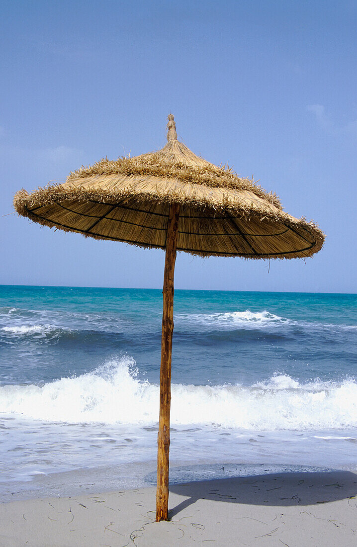 Grass Roofed Umbrella On Sidi Mahares Beach