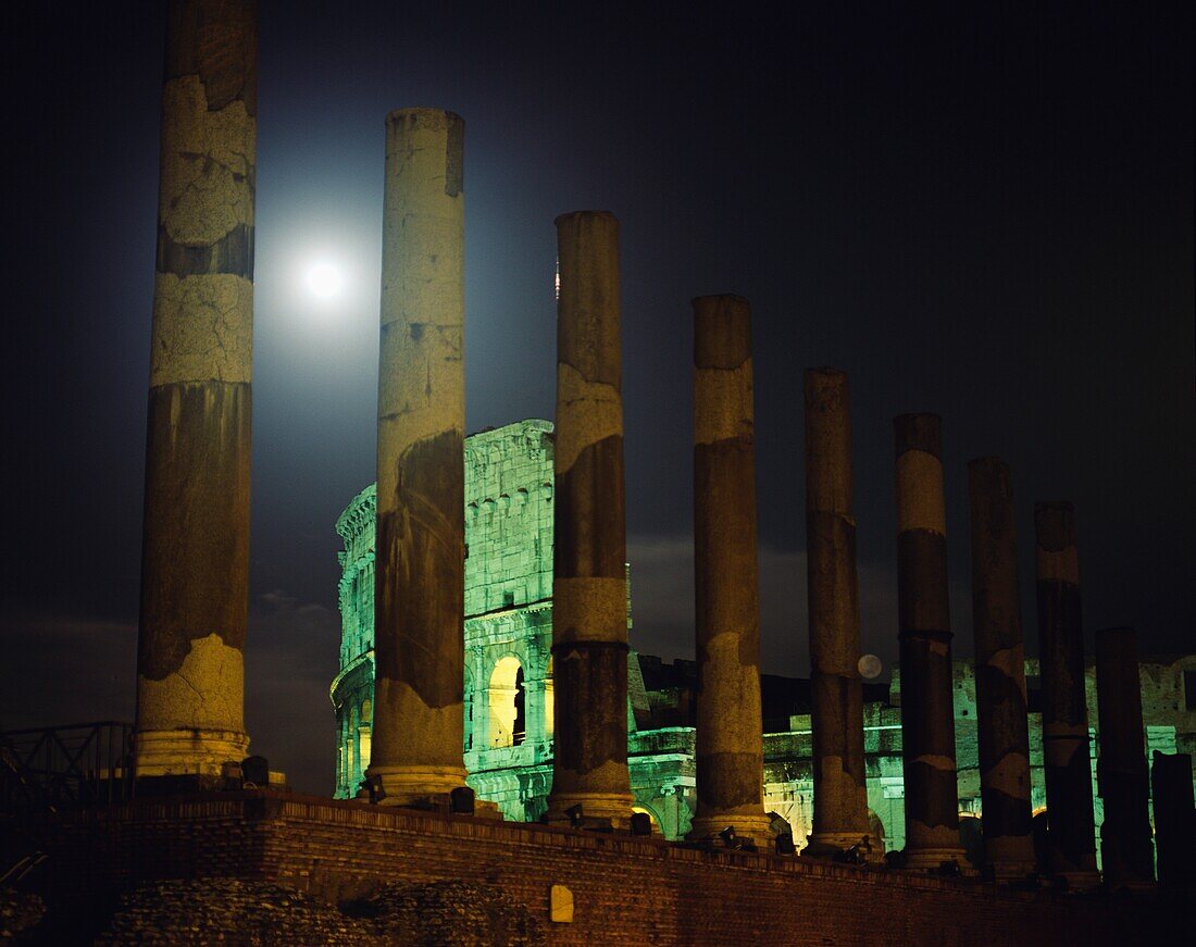 Colosseum At Full Moon From Via Sacra