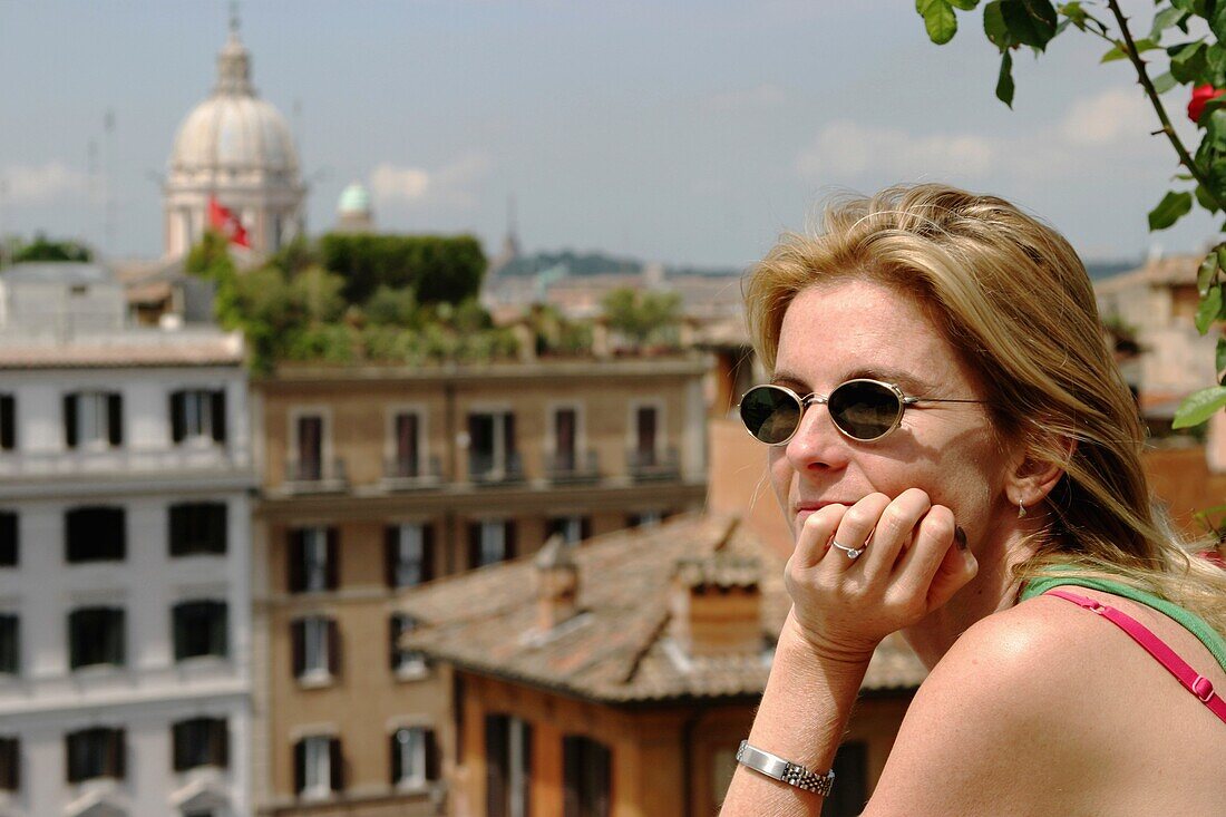 Woman Looking Over View Of Rome