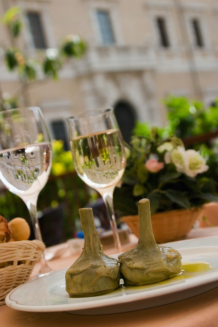 Artichokes On A Plate In A Roman Cafe