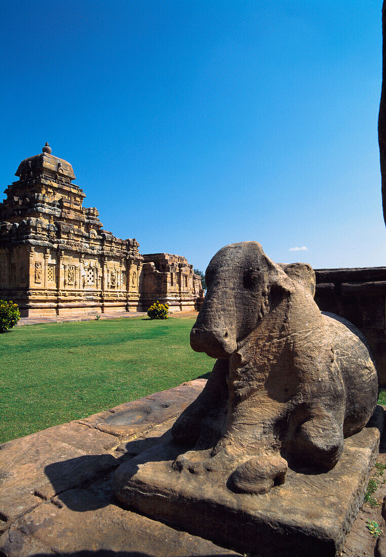 Hindu Temple Ruins And Cow Sculpture.