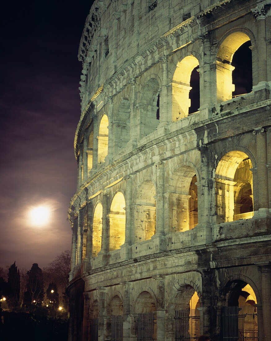 Coliseum At Night With Full Moon