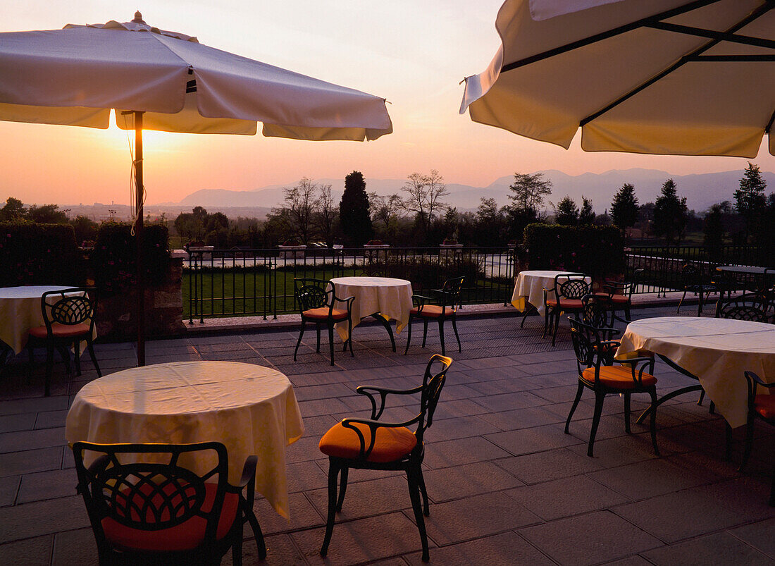 Empty Restaurant Terrace At Sunset