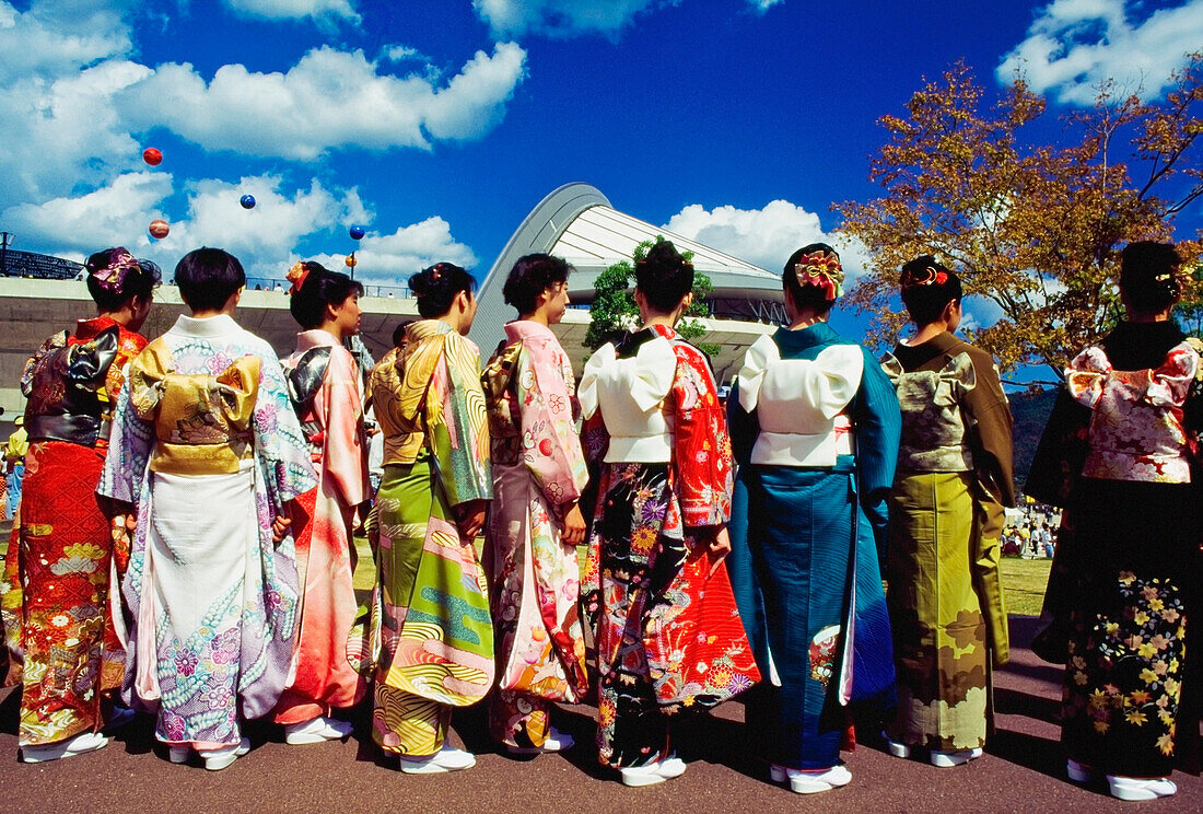 Women Wearing Kimonos During Obon Festival