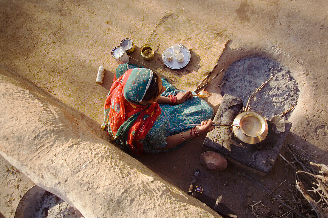 Woman Making Chai Outdoors