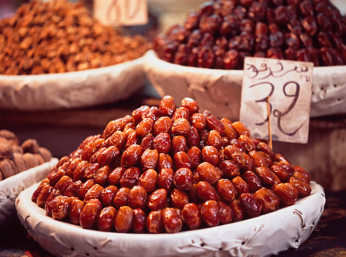 Stack Of Dates Ready To Sell At Market.