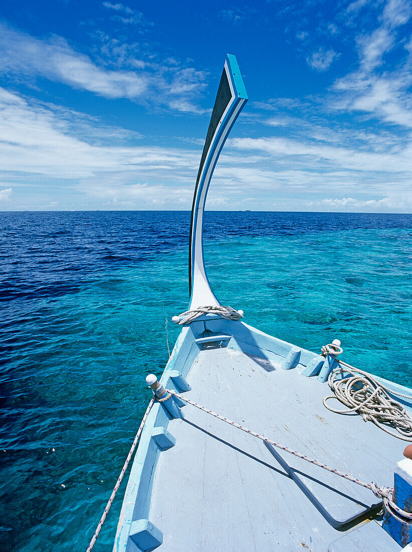 Bow Of Blue Boat On Turquoise Sea