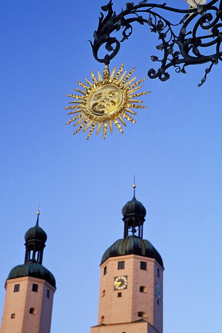 Ornate Sign And Clock Towers