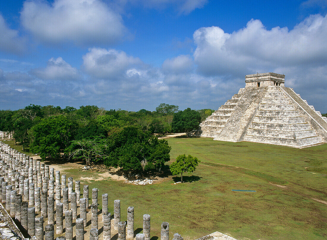 El Castillo Pyramid At Chichen Itza, High Angle View