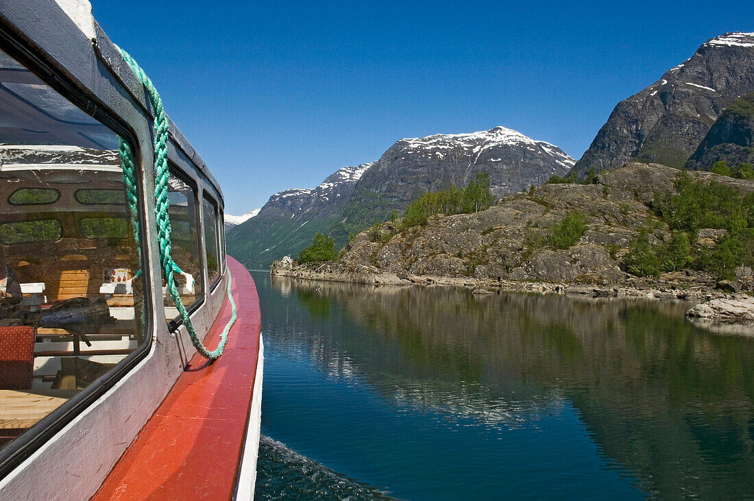 A Scenic Boat Trip Across The Waters Of Lovatn Lake