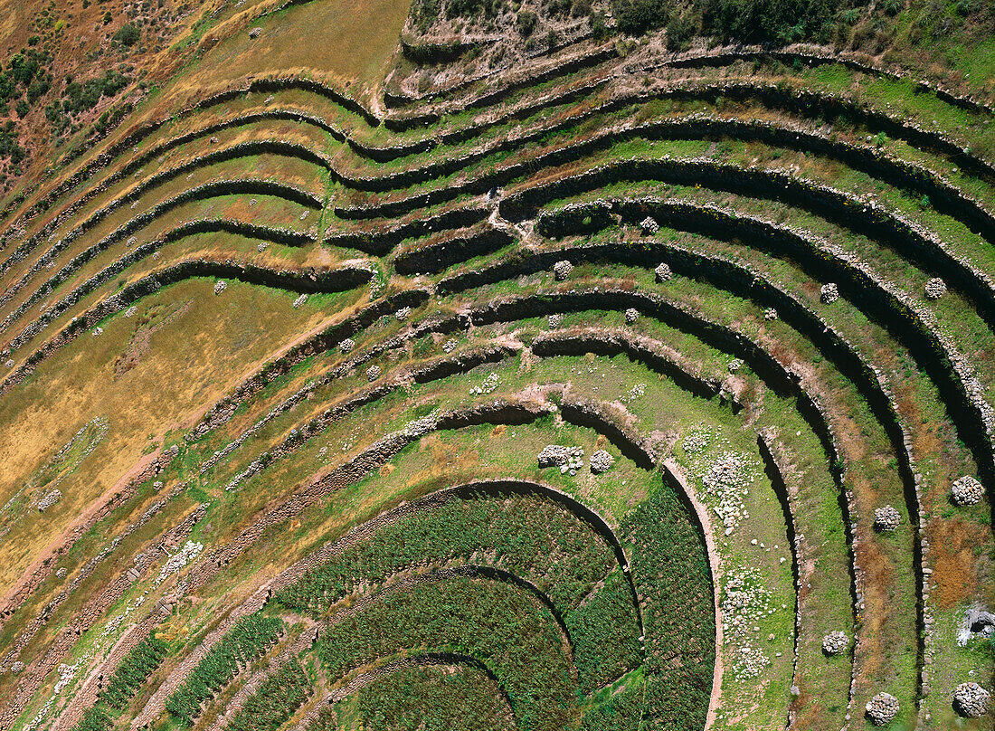 Inka-Ruinen bei Moray, Blick aus hohem Winkel