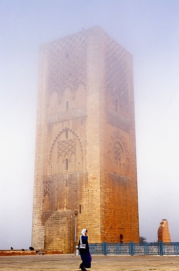 Woman Walking In Front Of Hassan Mosque