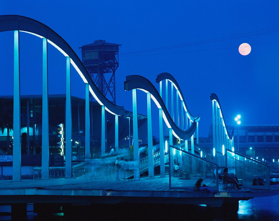 Barcelona Marina At South End Of Las Ramblas With Moon