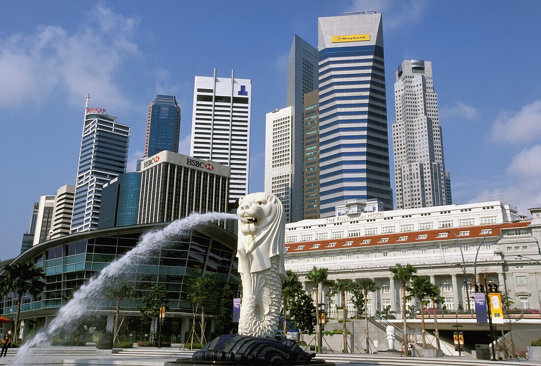 Merlion In Front Of Singapore Business District