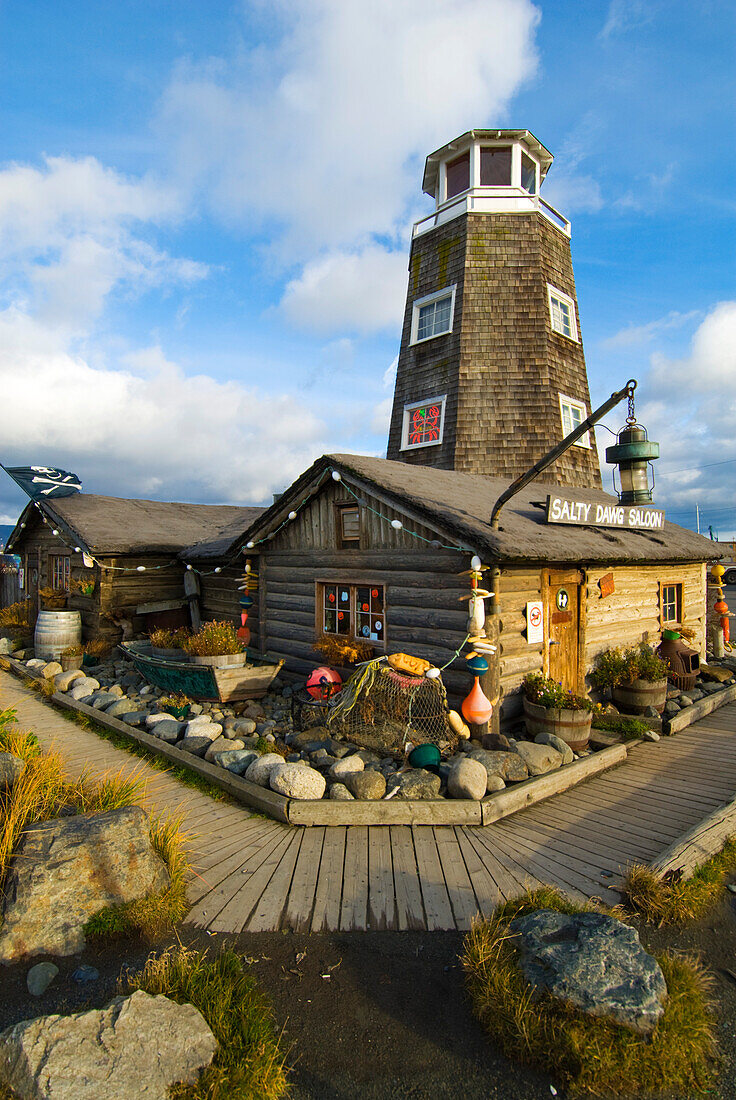 Der Salty Dawg Saloon auf der Nehrung von Homer auf der Kenai-Halbinsel in Süd-Zentral-Alaska