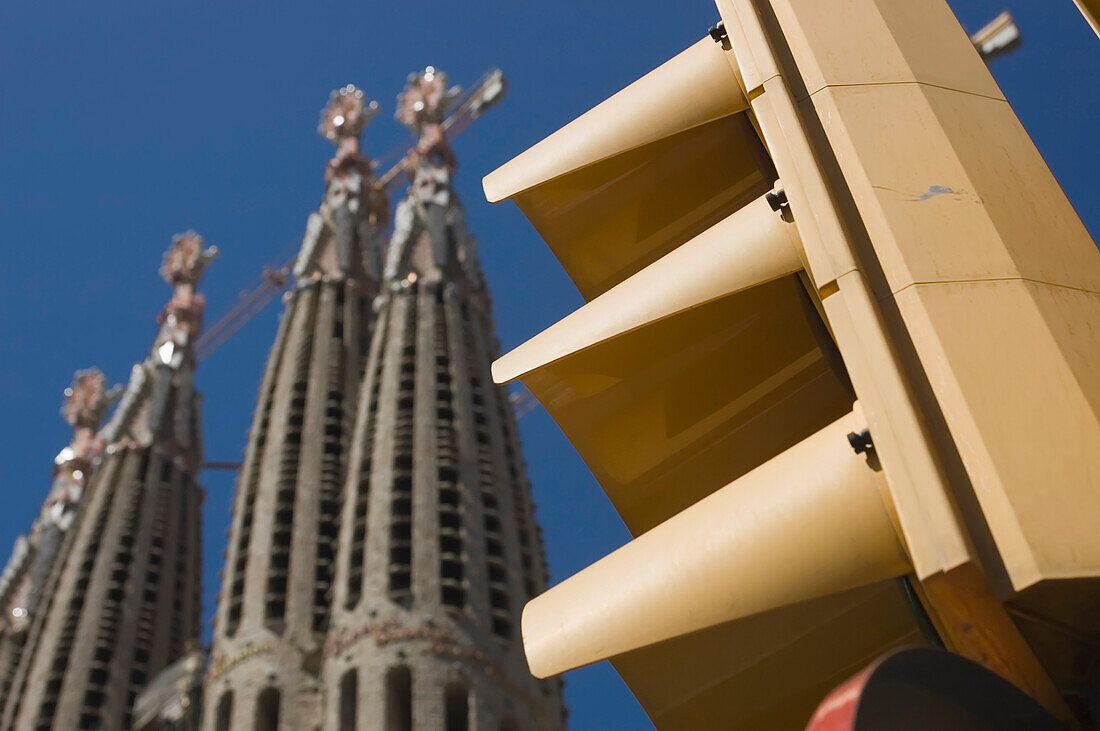 Traffic Light In Front Of Sagrada Familia.