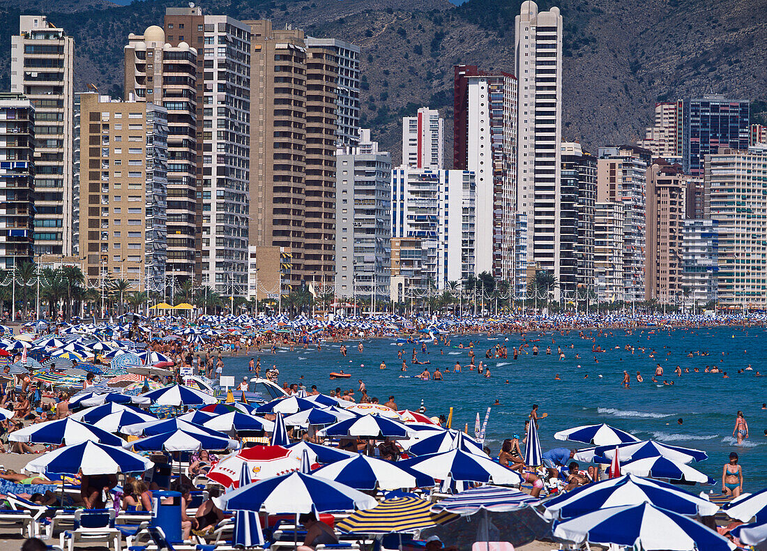 Crowds Of People On Benidorm Beach