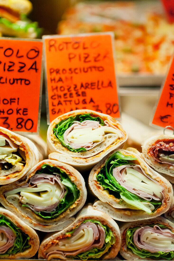 Wraps On Display At A Restaurant; Venice, Italy