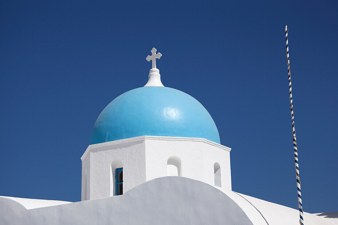 Cycladic dome in traditional santorini blue & white; Imerovigli cyclades greece