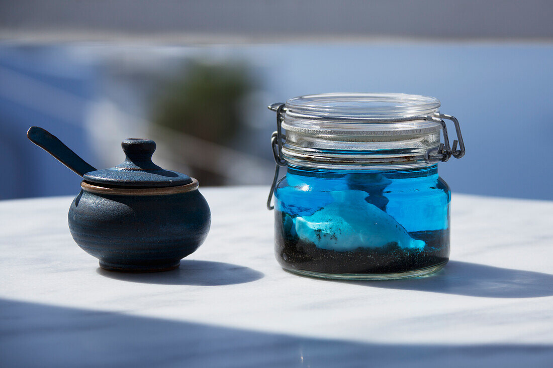 Table Decoration At Santorini Hotel And Cafe Galini; Firostefani, Santorini, Cyclades, Greece