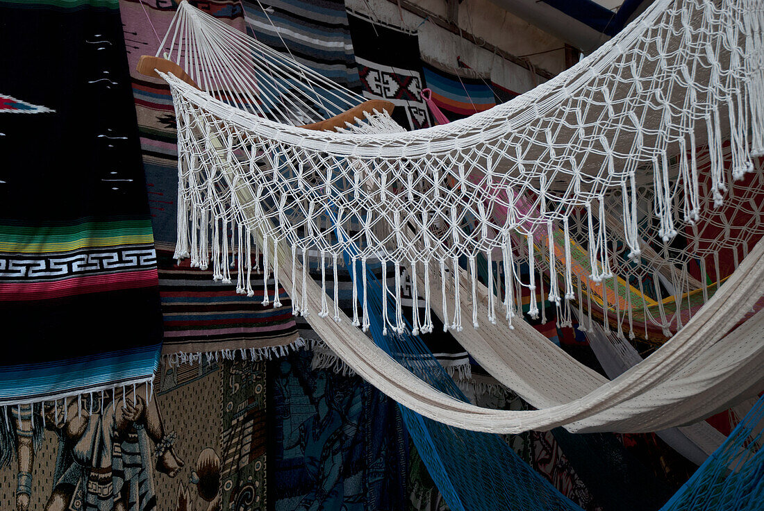 White Hammock At A Mexican Market; Tulum, Mexico