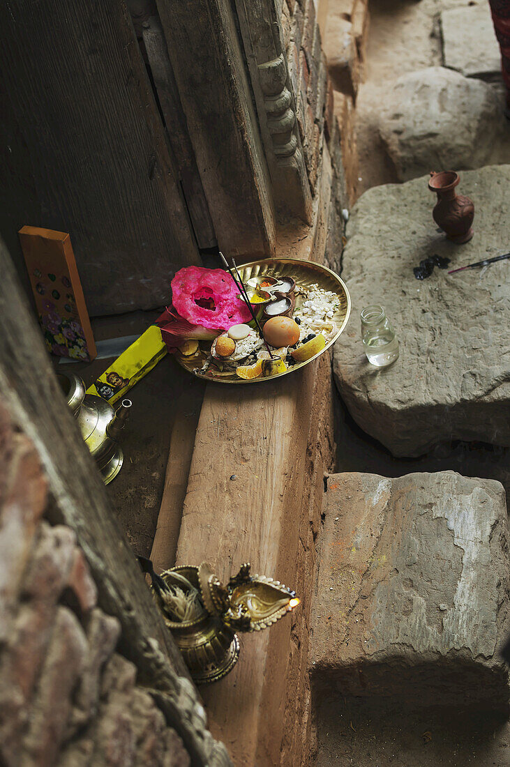 Offering Dish, A Buddhist Deity, Nepalese New Year Festival; Bahktapur, Kathmandu Valley, Nepal
