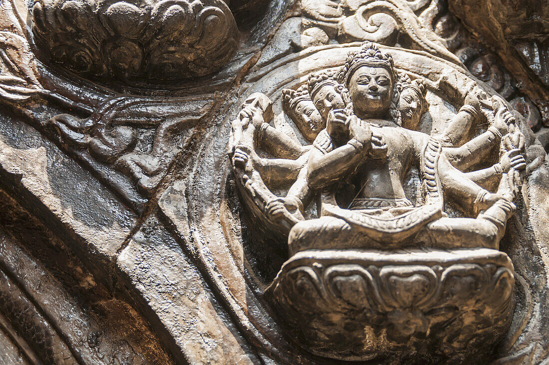Carved Religious Sculptures In Patan Durbar Square; Lalitpur, Kathmandu Valley, Nepal