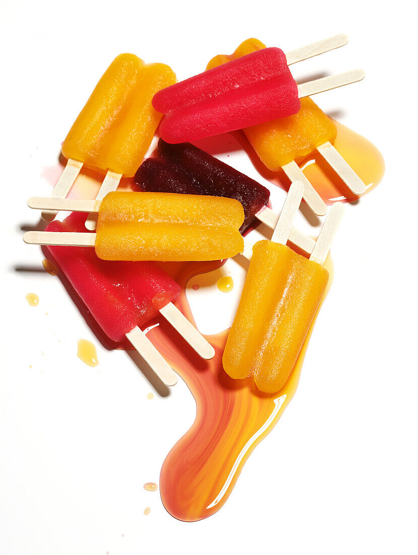 Different Coloured Popsicles Melting