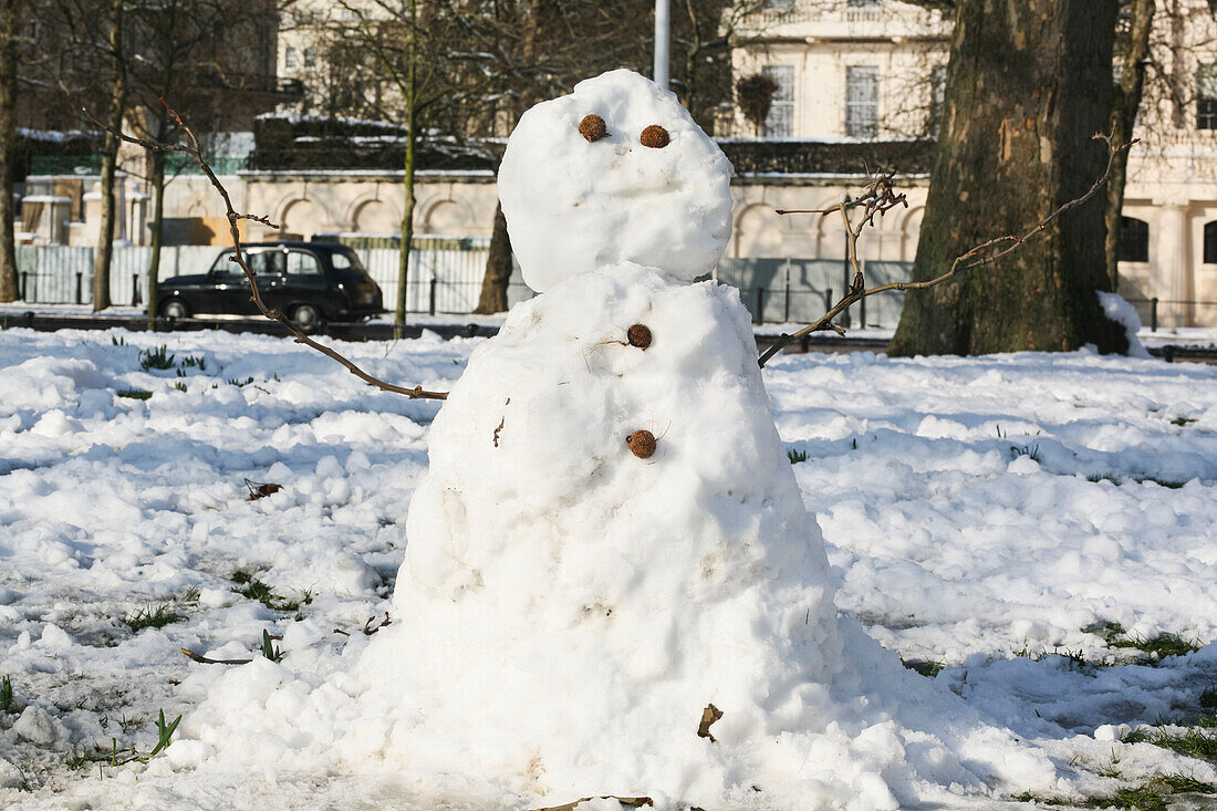 Snowman In February At St. James's Park; London, England