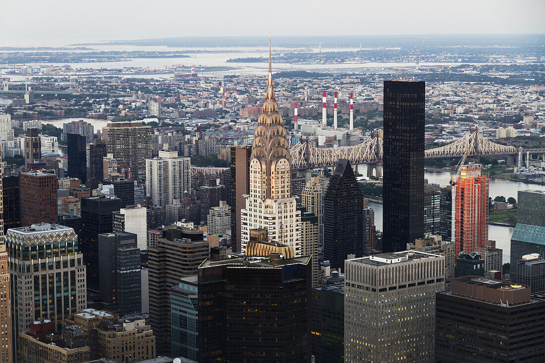 Chrysler Building Amidst Skyscrapers At Dusk, As Seen From The Empire State Building, New York City, New York, United States