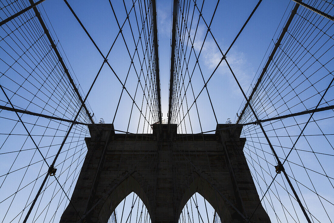 Neogothic Tower Holding The Cables Of The Brooklyn Bridge, New York City, New York, United States