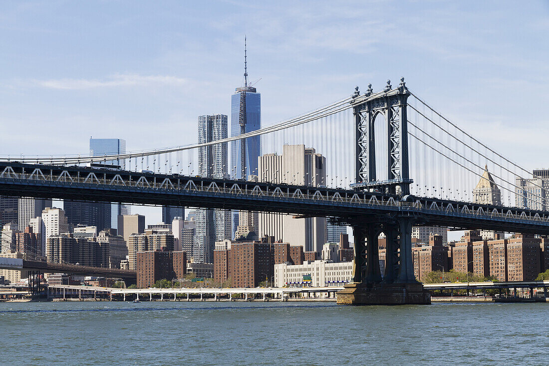 Lower Manhattan And Williamsburg Bridge, As Seen From The East River, New York City, New York, United States