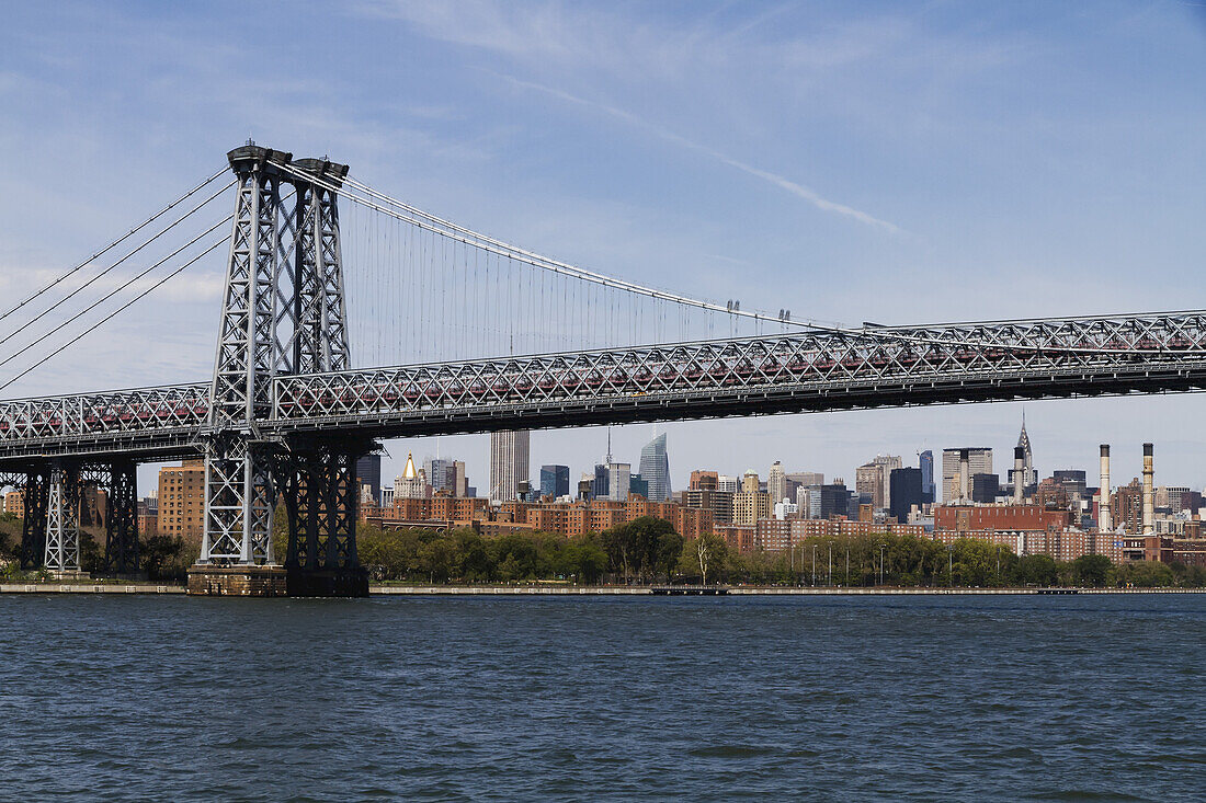 Lower Manhattan And Williamsburg Bridge, As Seen From The East River, New York City, New York, United States