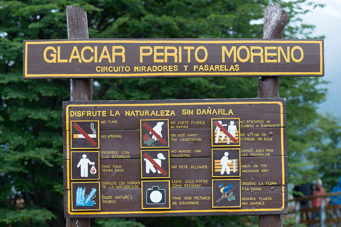Sign At Moreno Glacier, Los Glaciares National Park; Santa Cruz Province, Argentina