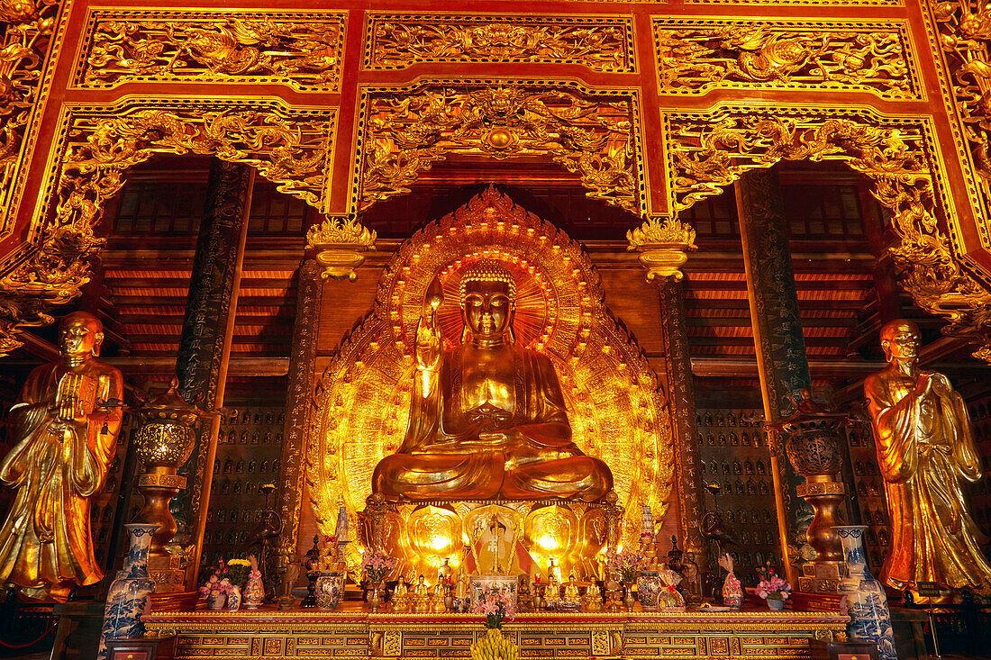 Riesiger goldener Buddha, Bai Dinh Buddhist Temple Complex, nahe Ninh Binh, Vietnam