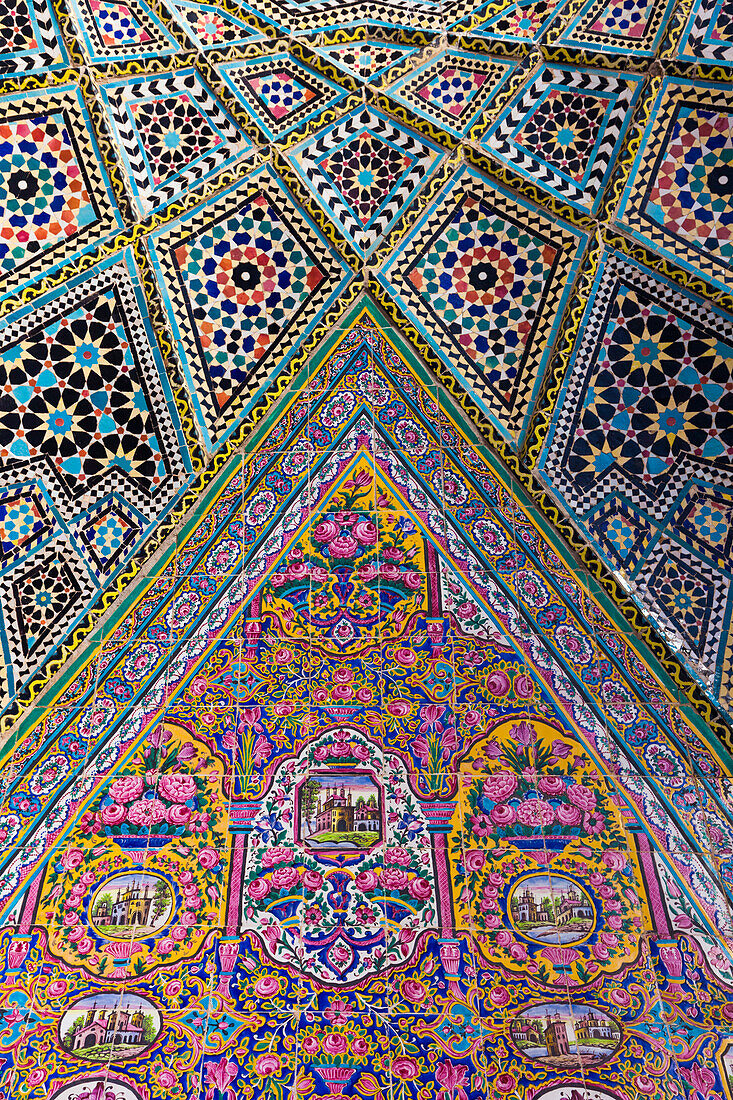 Central Iran, Shiraz, Nasir-Al Molk Mosque, Exterior Tilework