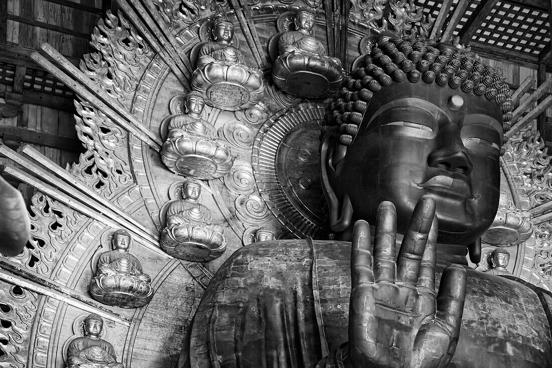 Japan, Nara. Black and white of Great Buddha at Todai-ji Temple