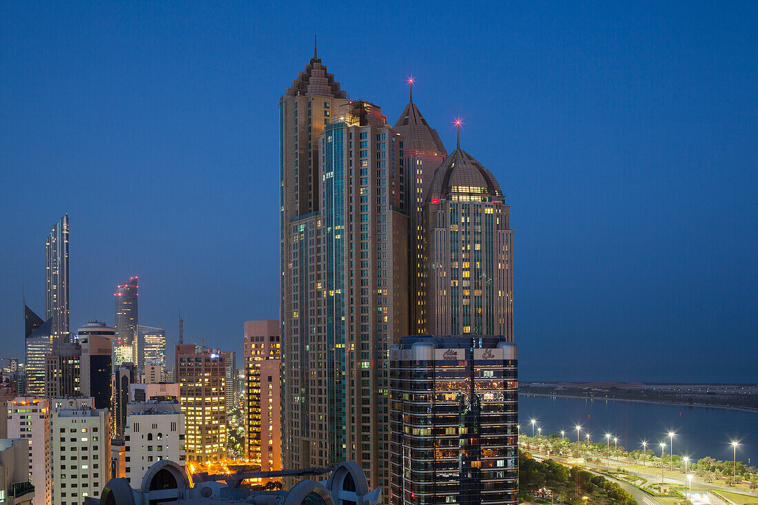 UAE, Abu Dhabi. Elevated skyline from Corniche Road East