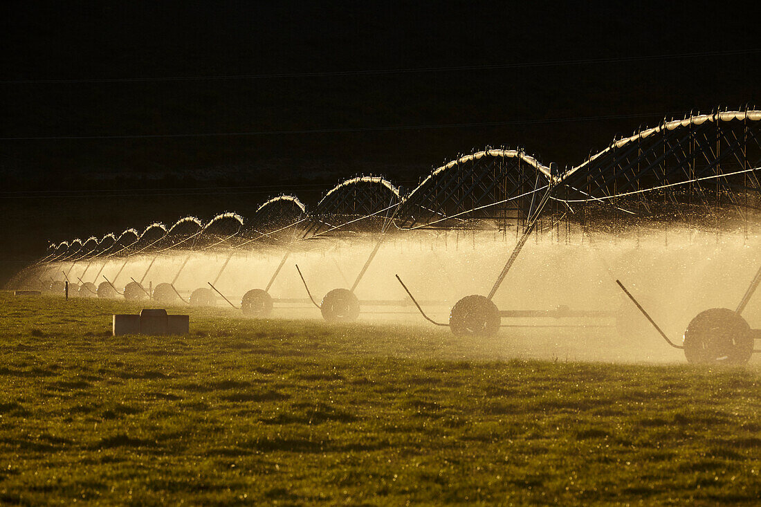 Centre pivot irrigation, near Twizel, Mackenzie District, South Canterbury, South Island, New Zealand