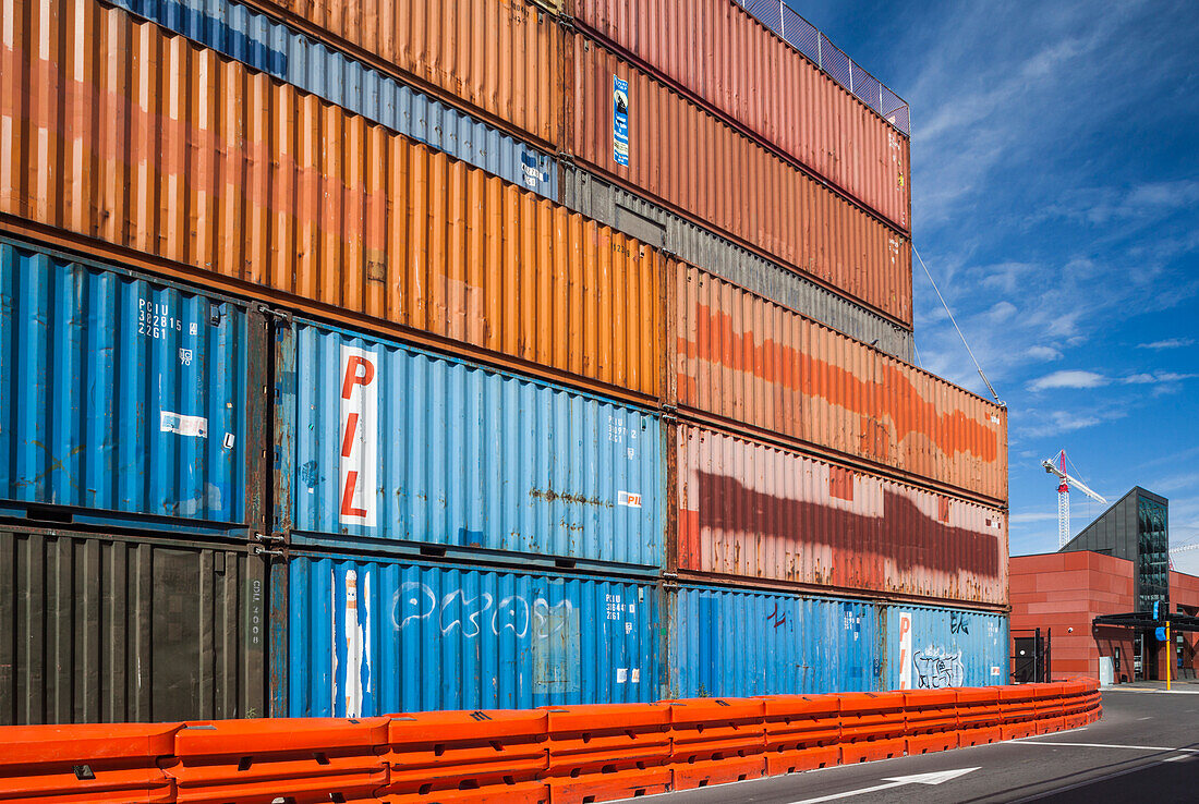 New Zealand, South Island, Christchurch, post-2011 earthquake rebuilding and cargo container buildings