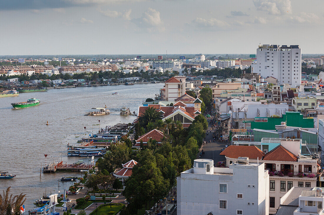 Vietnam, Mekong Delta. Can Tho, elevated view of city and Can Tho River