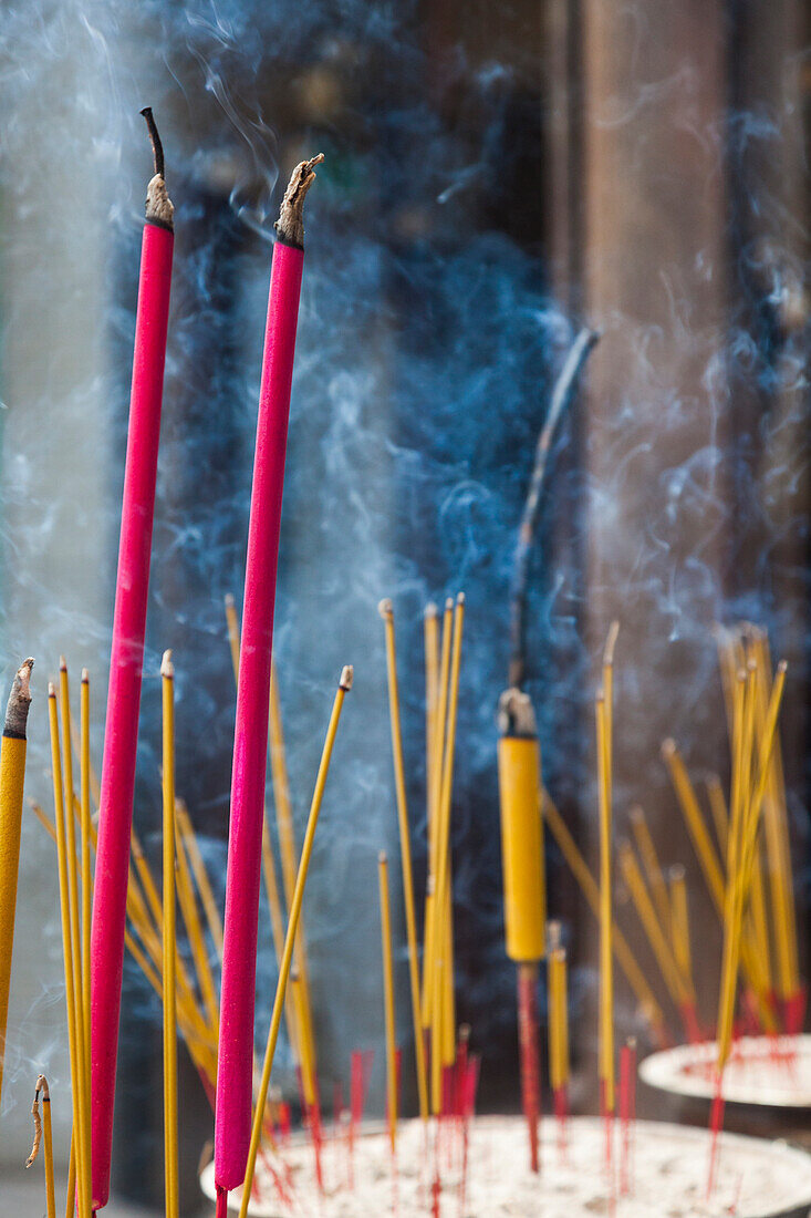 Vietnam, Ho Chi Minh City. Cholon, Chinatown Area, Thien Hau Pagoda, burning incense